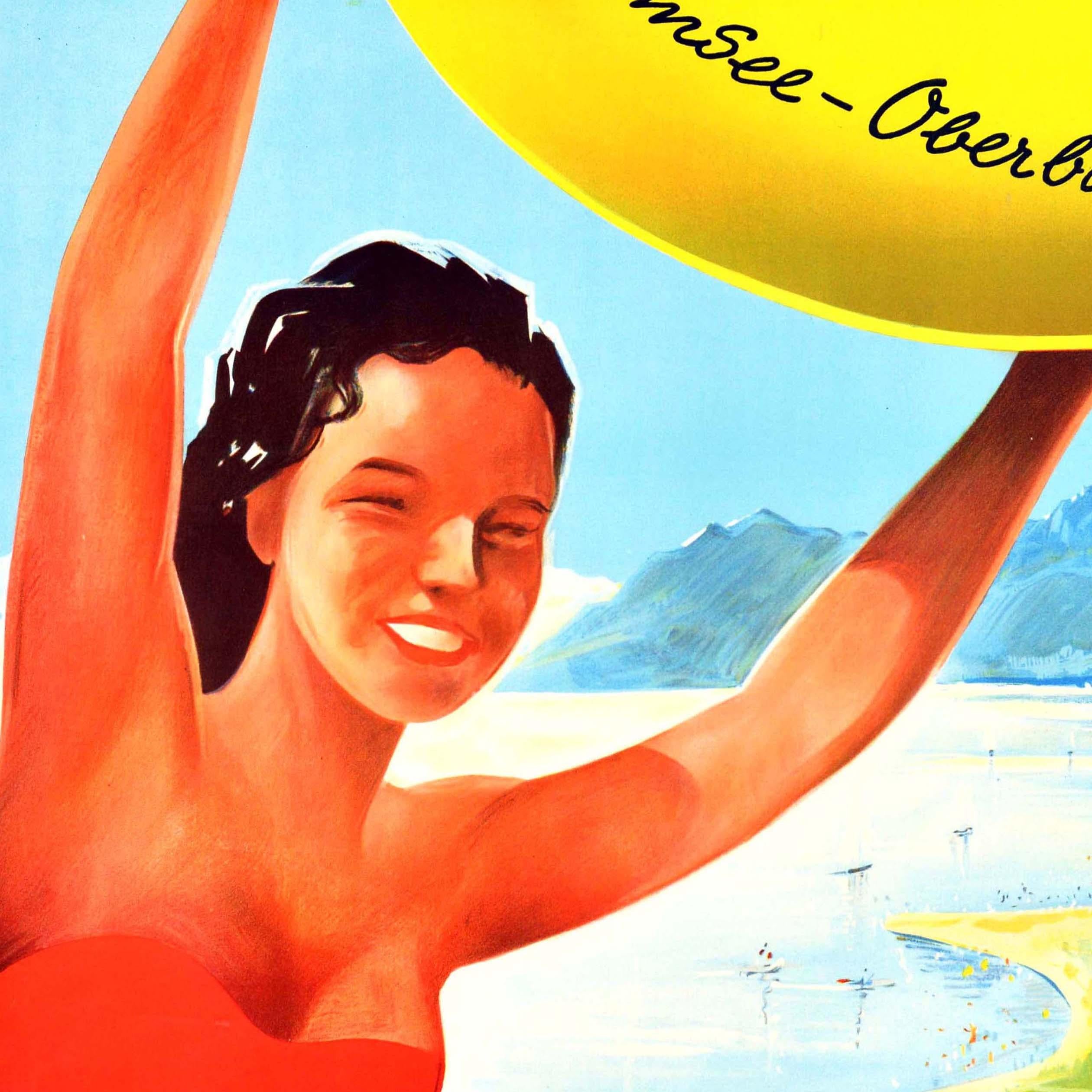 Affiche de voyage originale Prien Am Chiemsee Spa Oberbayern Bavaria Allemagne Bon état - En vente à London, GB
