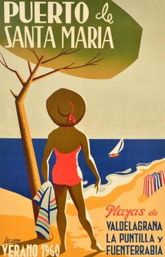 Original Vintage Travel Poster Puerto Santa Maria Summer Port Saint Mary Spain