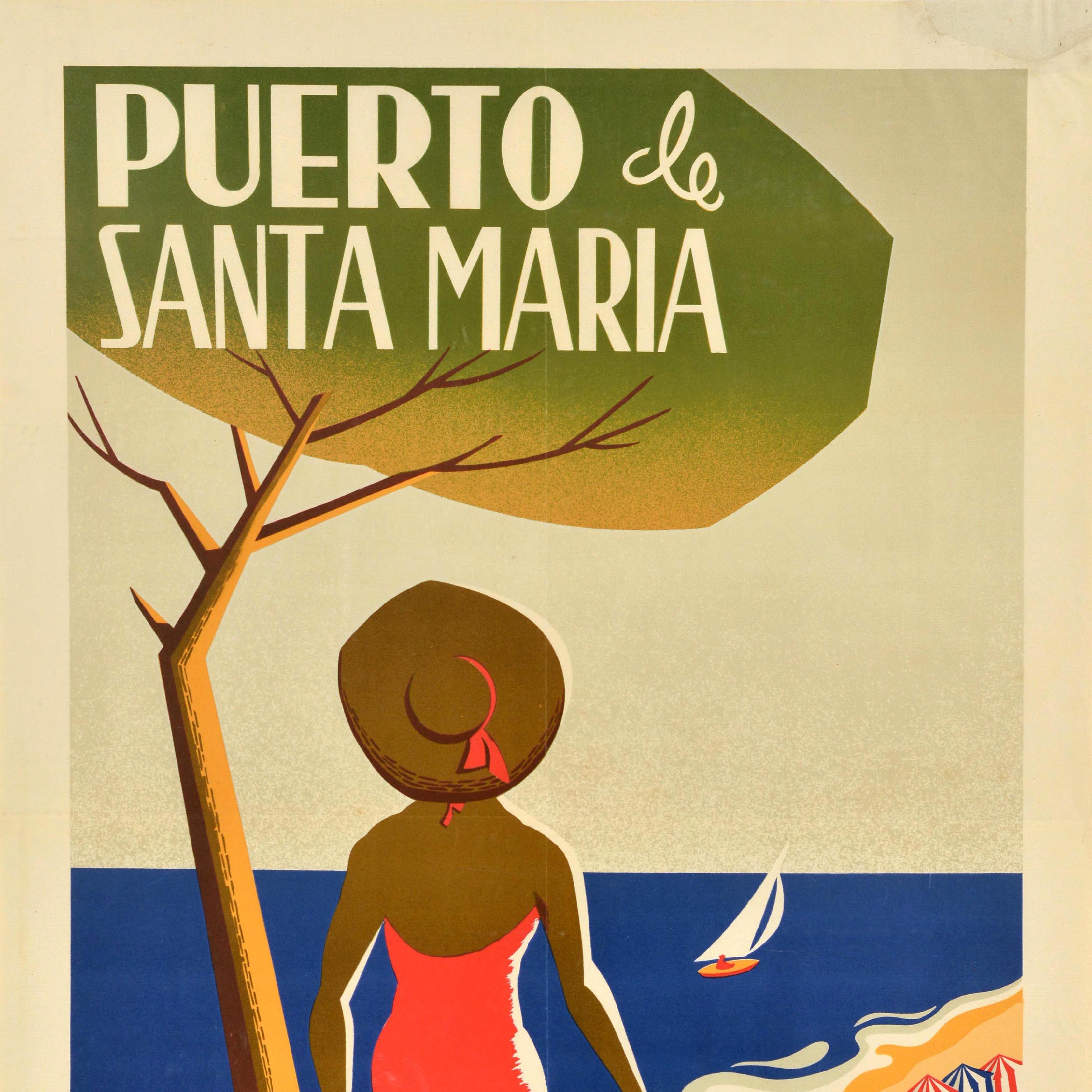 Spagnolo Poster di viaggio originale d'epoca Puerto Santa Maria Summer Port Saint Mary Spain in vendita