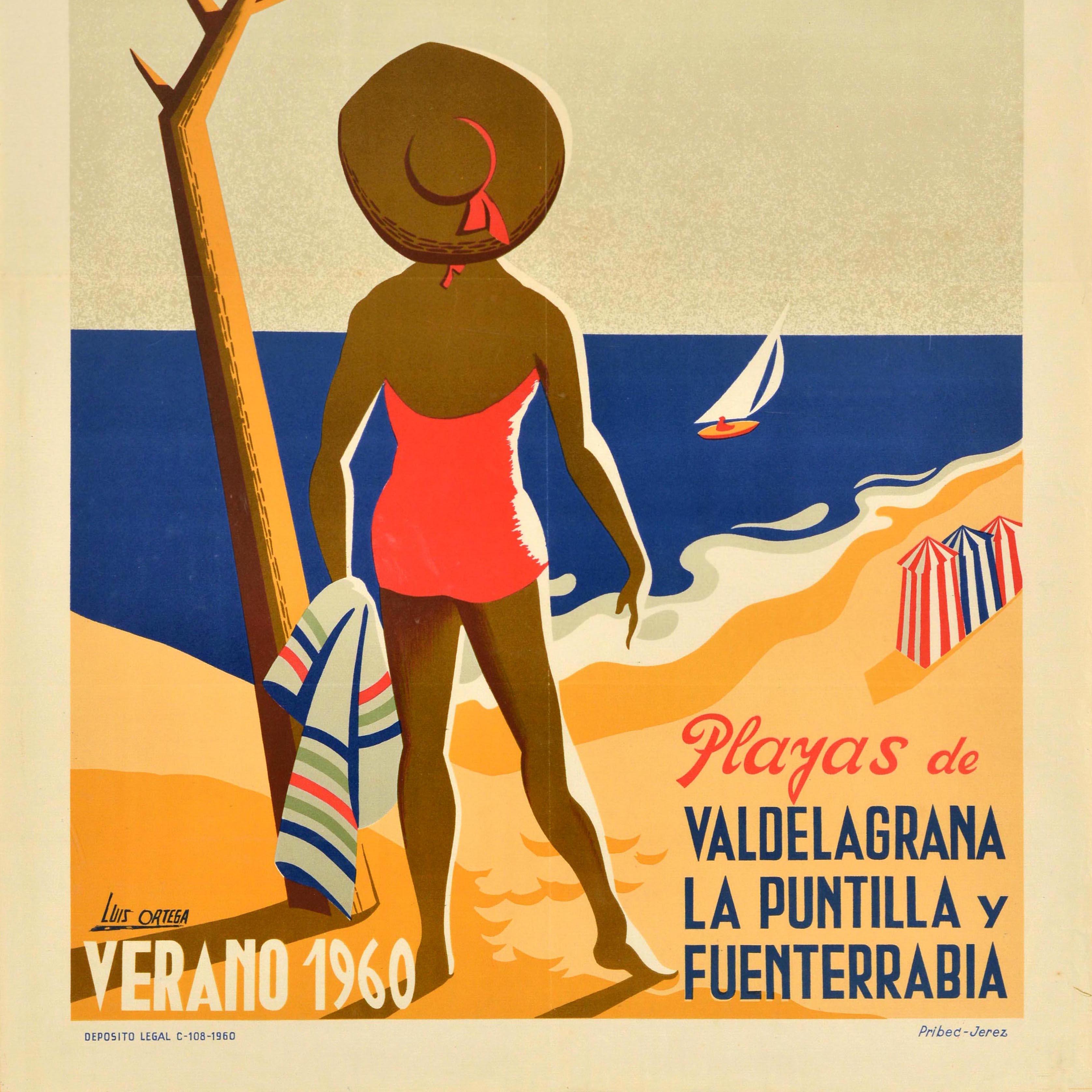 Poster di viaggio originale d'epoca Puerto Santa Maria Summer Port Saint Mary Spain In condizioni discrete in vendita a London, GB