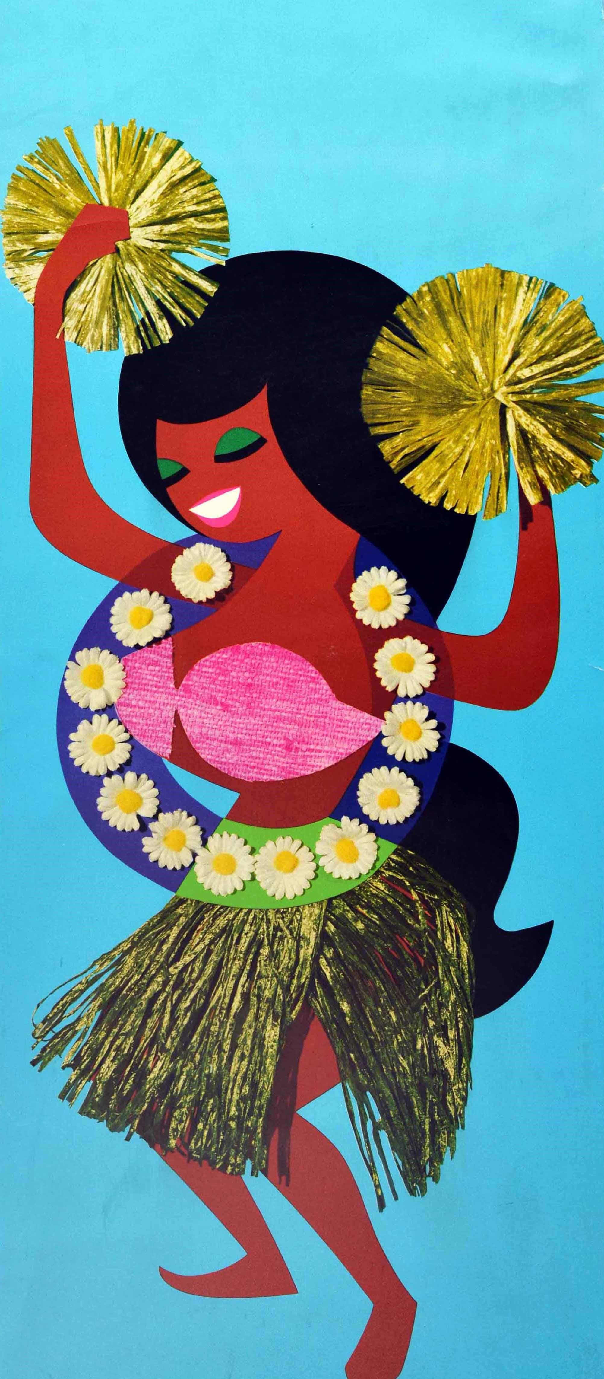 Australian Original Vintage Travel Poster Qantas Airways South Pacific Dancer Daisy Flowers