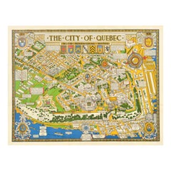 Original Vintage Travel Poster Quebec Map With Historical Notes Canada Pictorial