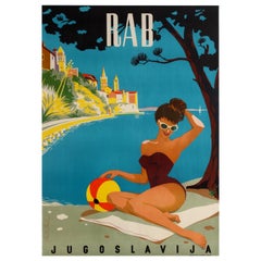 Original Retro Travel Poster Rab Jugoslavija Yugoslavia Croatia Adriatic Sea 