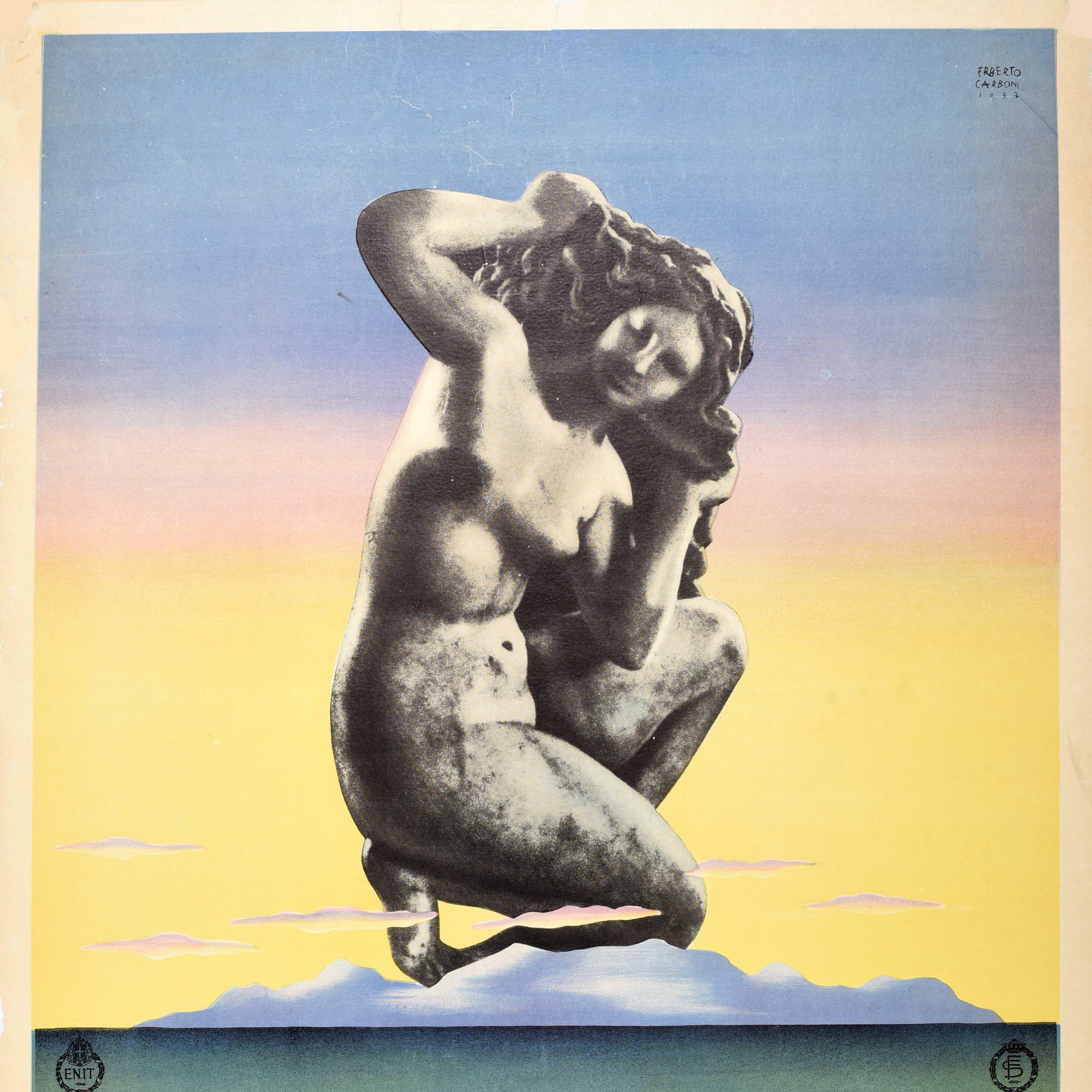 italien Affiche de voyage originale Rodi Rhodes Aphrodite ENIT Grèce Erberto Carboni en vente