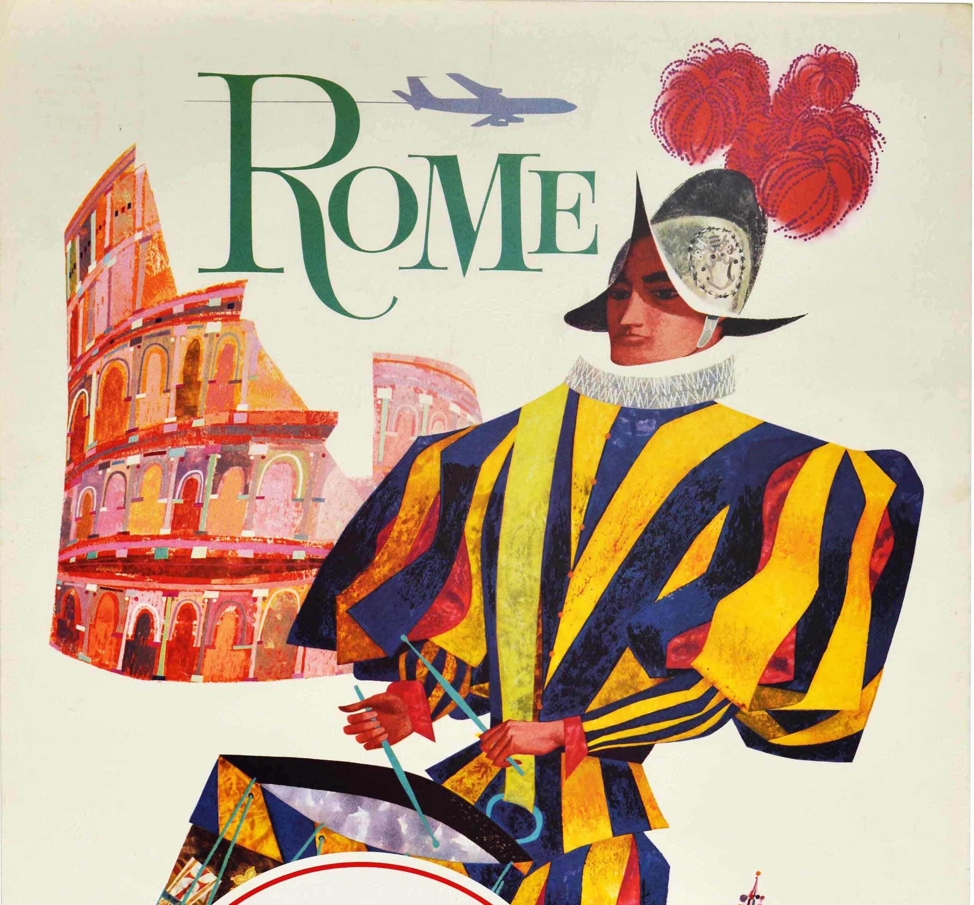 American Original Vintage Travel Poster Rome Fly TWA Jets New York Constellation Plane
