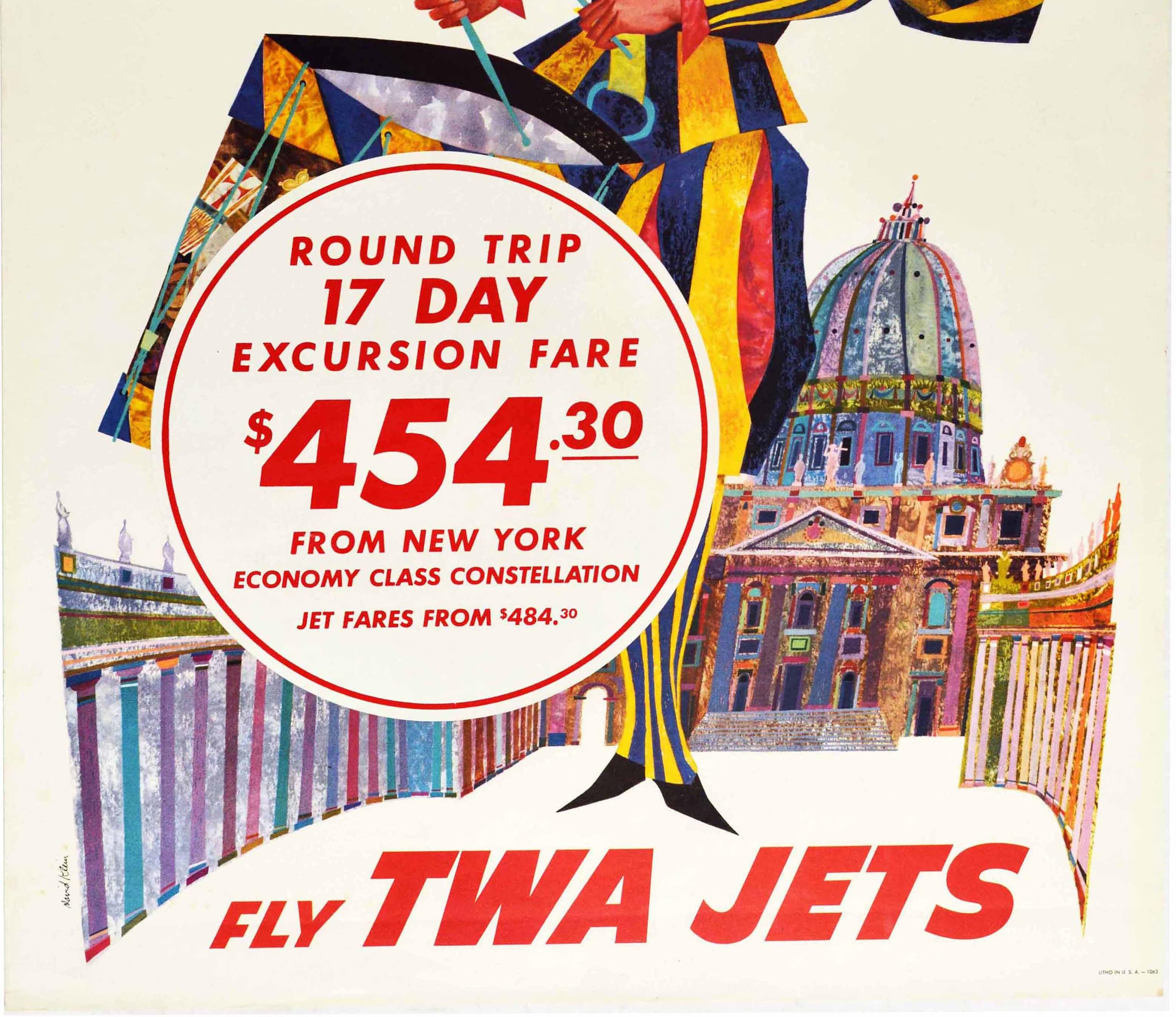 Original Vintage Travel Poster Rome Fly TWA Jets New York Constellation Plane In Good Condition In London, GB