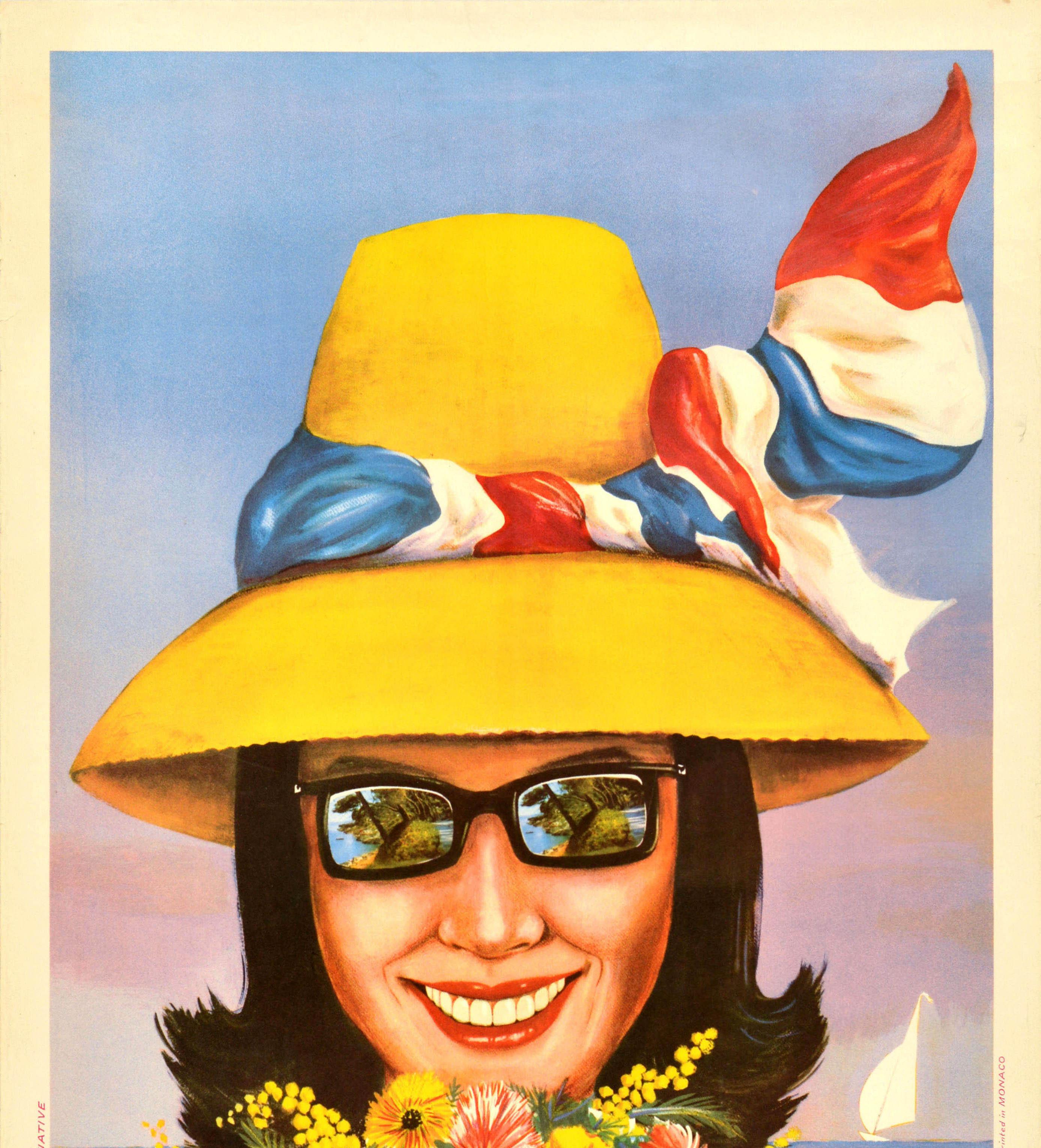 Monacan Original Vintage Travel Poster Roquebrune Cap Martin Riviera Cote d'Azur France For Sale