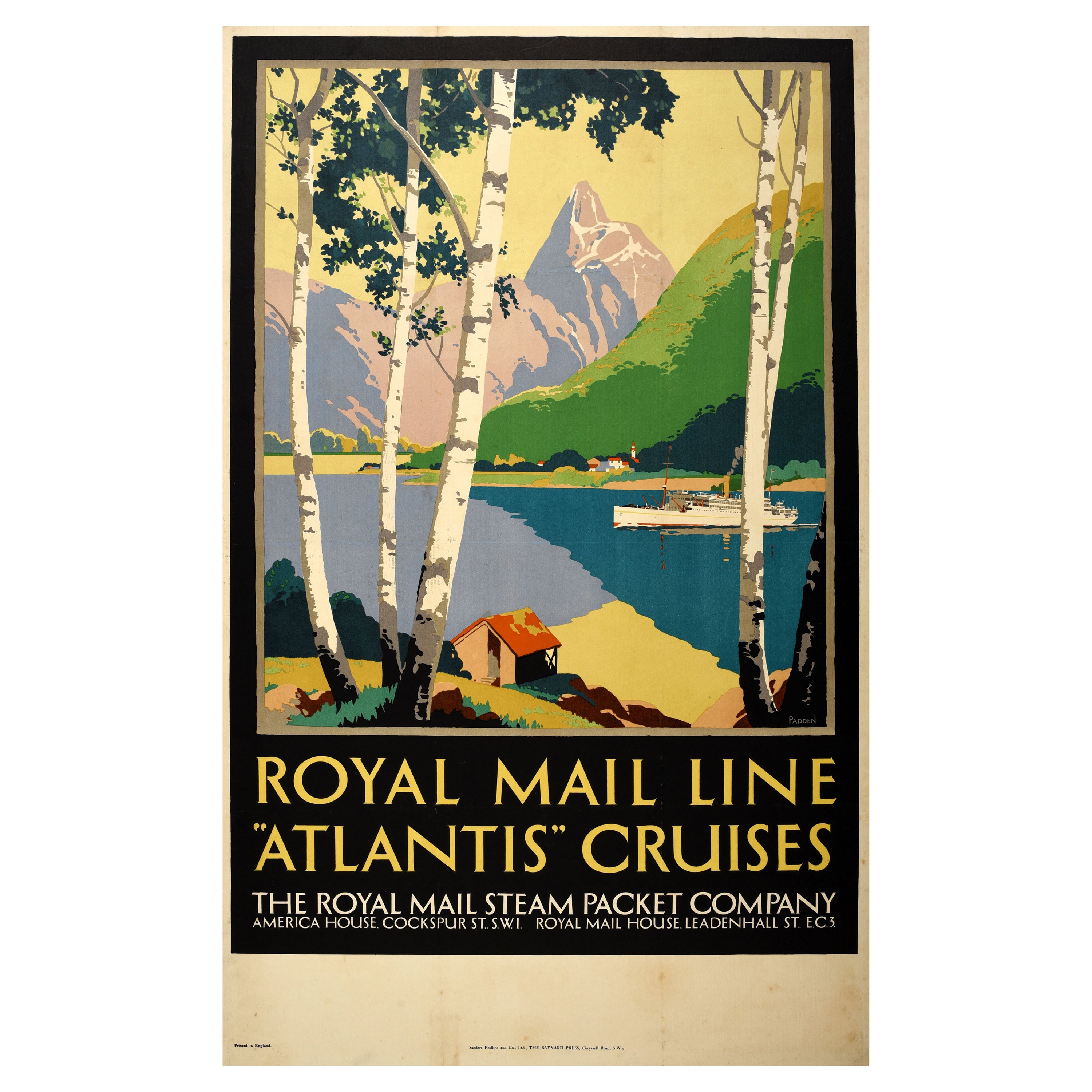 Original Vintage-Reiseplakat Royal Mail Line Atlantis Kreuzfahrten,szenische Flusskunst