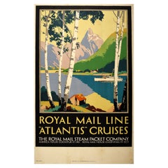 Original Vintage-Reiseplakat Royal Mail Line Atlantis Kreuzfahrten,szenische Flusskunst