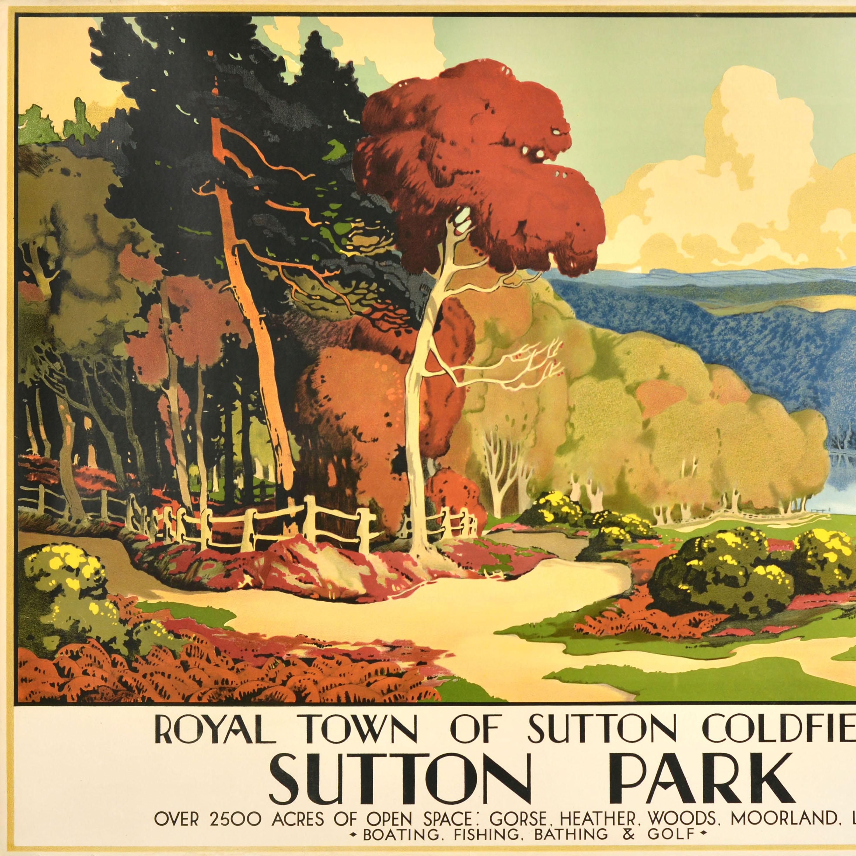 British Original Vintage Travel Poster Royal Town Of Sutton Coldfield Sutton Park UK Art For Sale