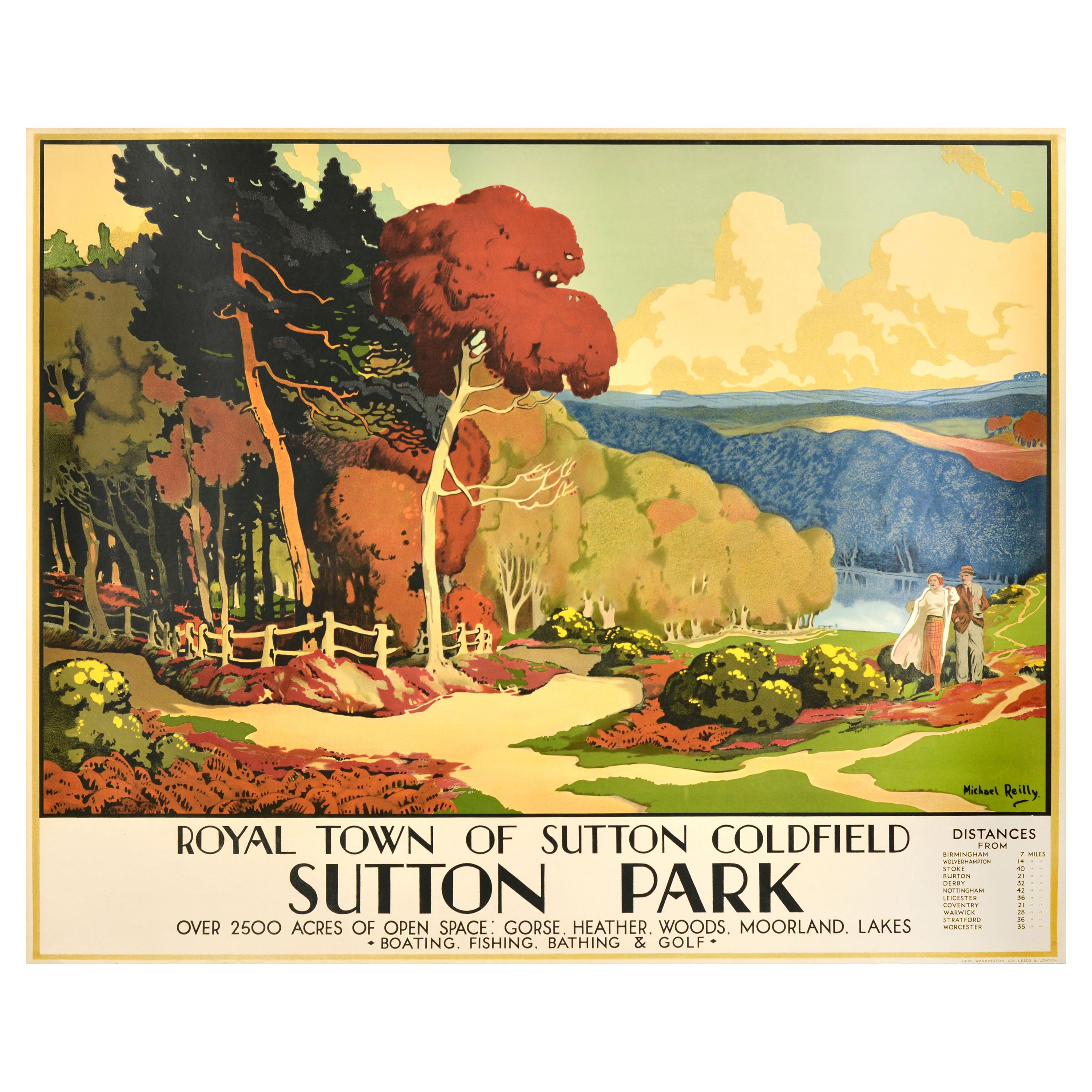 Poster di viaggio originale d'epoca Città reale di Sutton Coldfield Sutton Park Regno Unito Arte in vendita