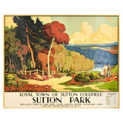 Affiche de voyage originale de la ville royale de Sutton Coldfield Sutton Park UK Art