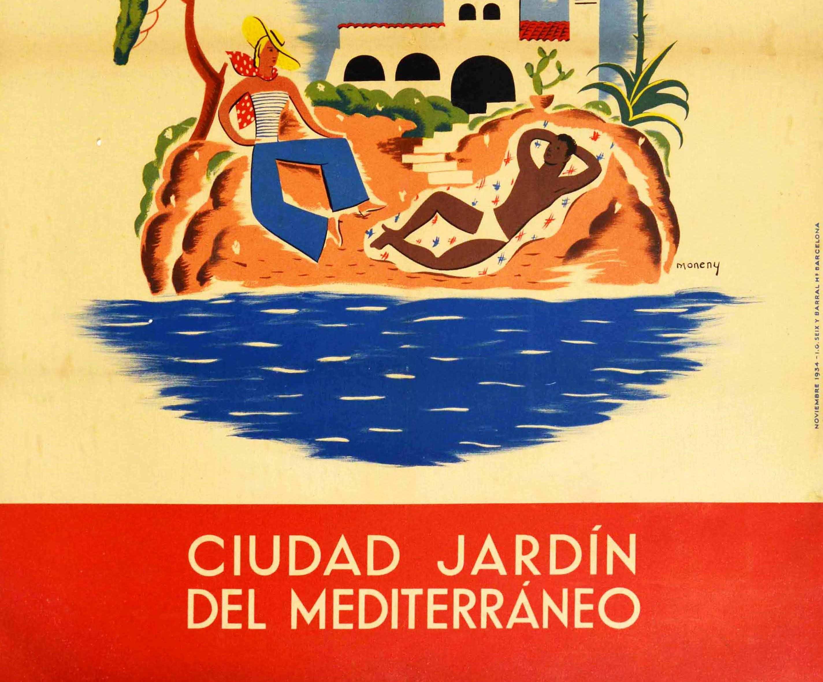 Art Deco Original Vintage Travel Poster S'Agaro Costa Brava Mediterranean Garden Resort