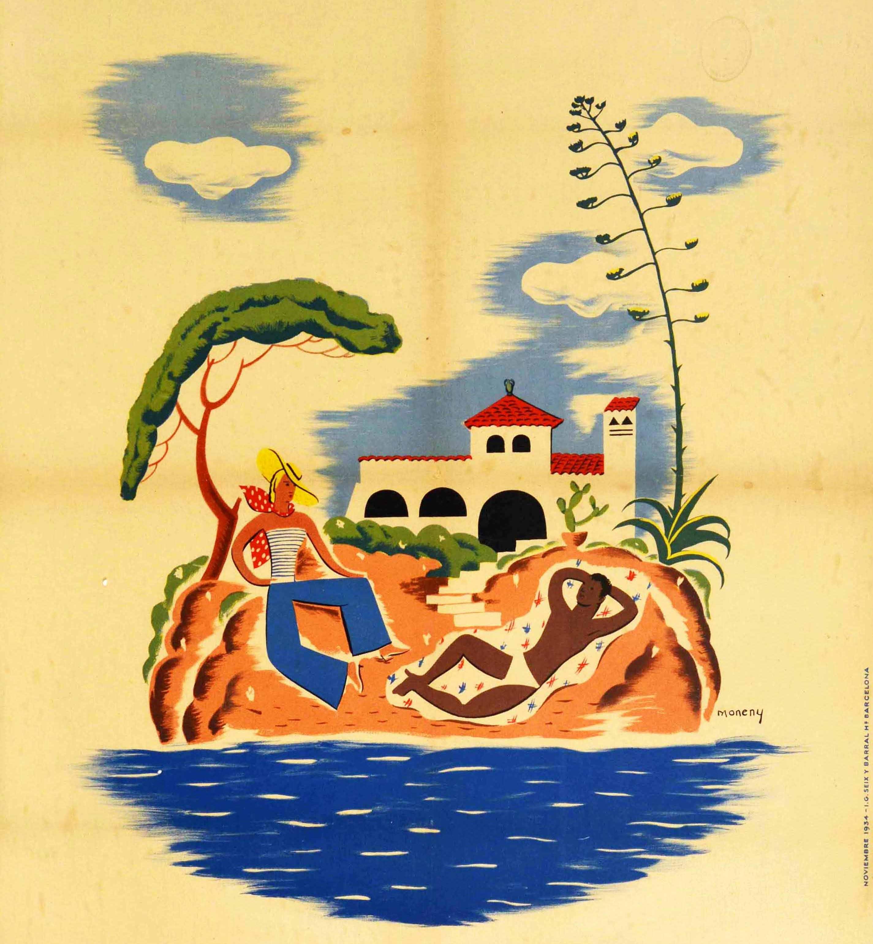Spanish Original Vintage Travel Poster S'Agaro Costa Brava Mediterranean Garden Resort