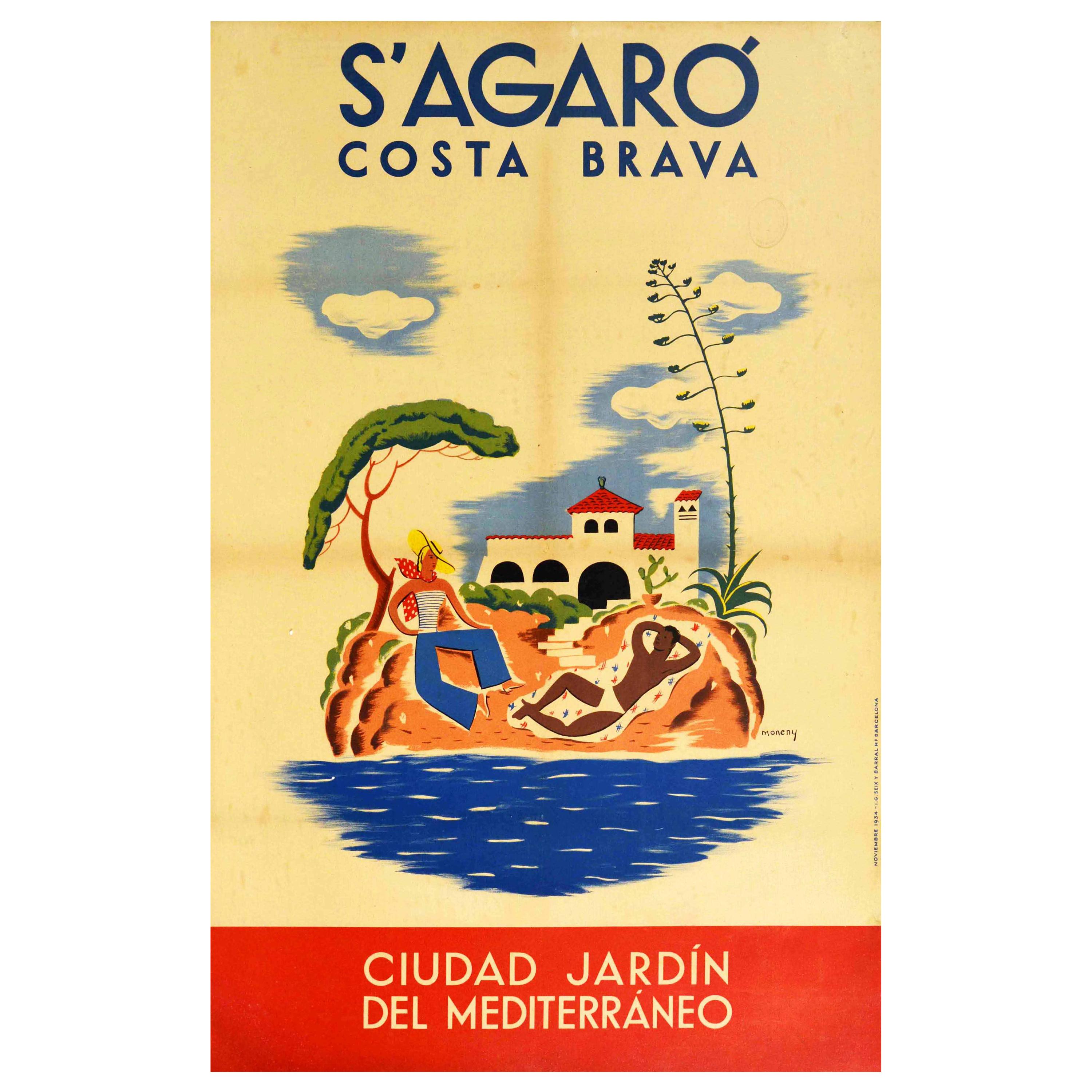 Original Vintage Travel Poster S'Agaro Costa Brava Mediterranean Garden Resort