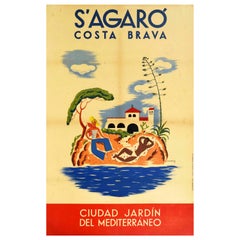 Original Vintage Travel Poster S'Agaro Costa Brava Mediterranean Garden Resort