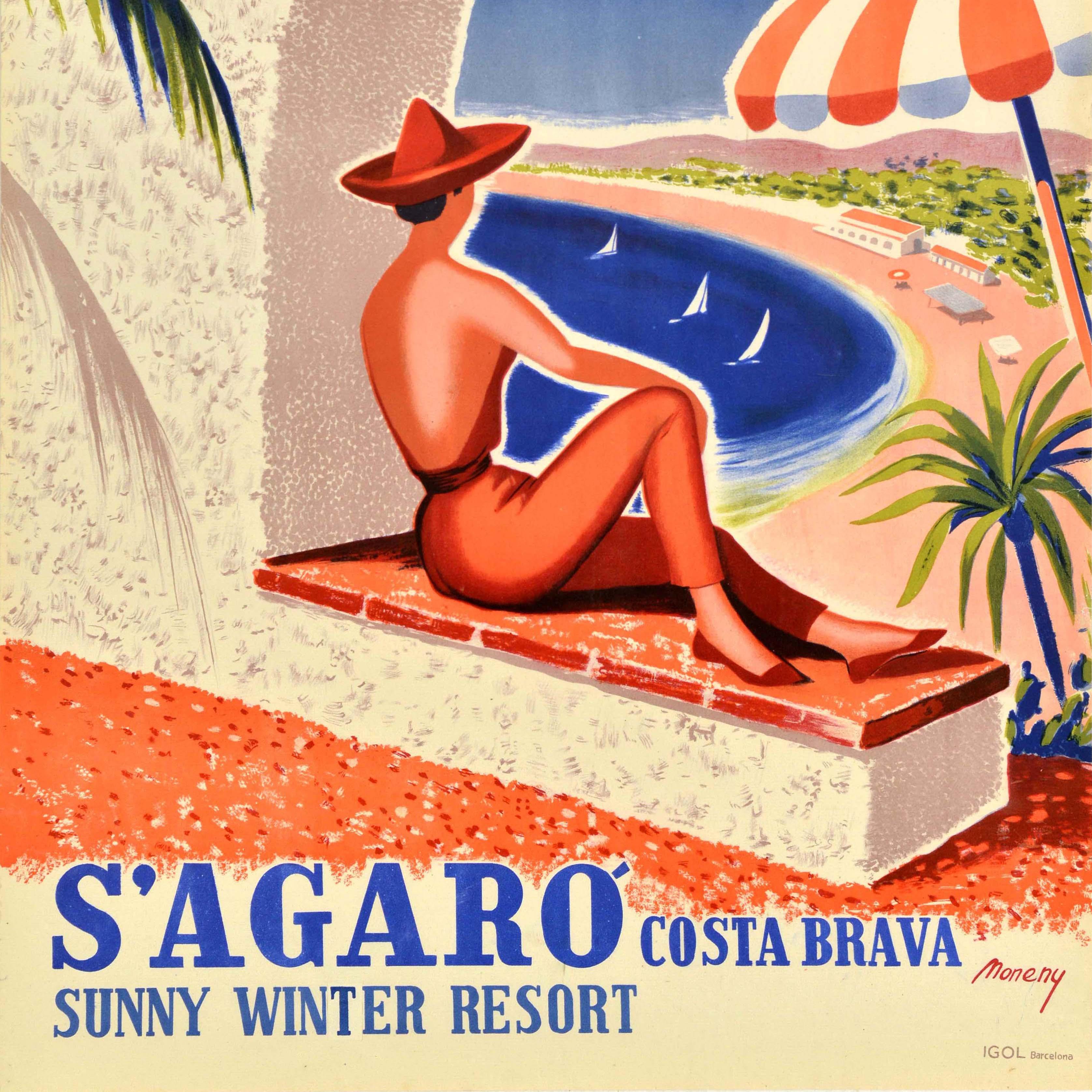 Poster di viaggio originale d'epoca S'Agaro Costa Brava Soleggiata località turistica invernale Spagna In condizioni buone in vendita a London, GB