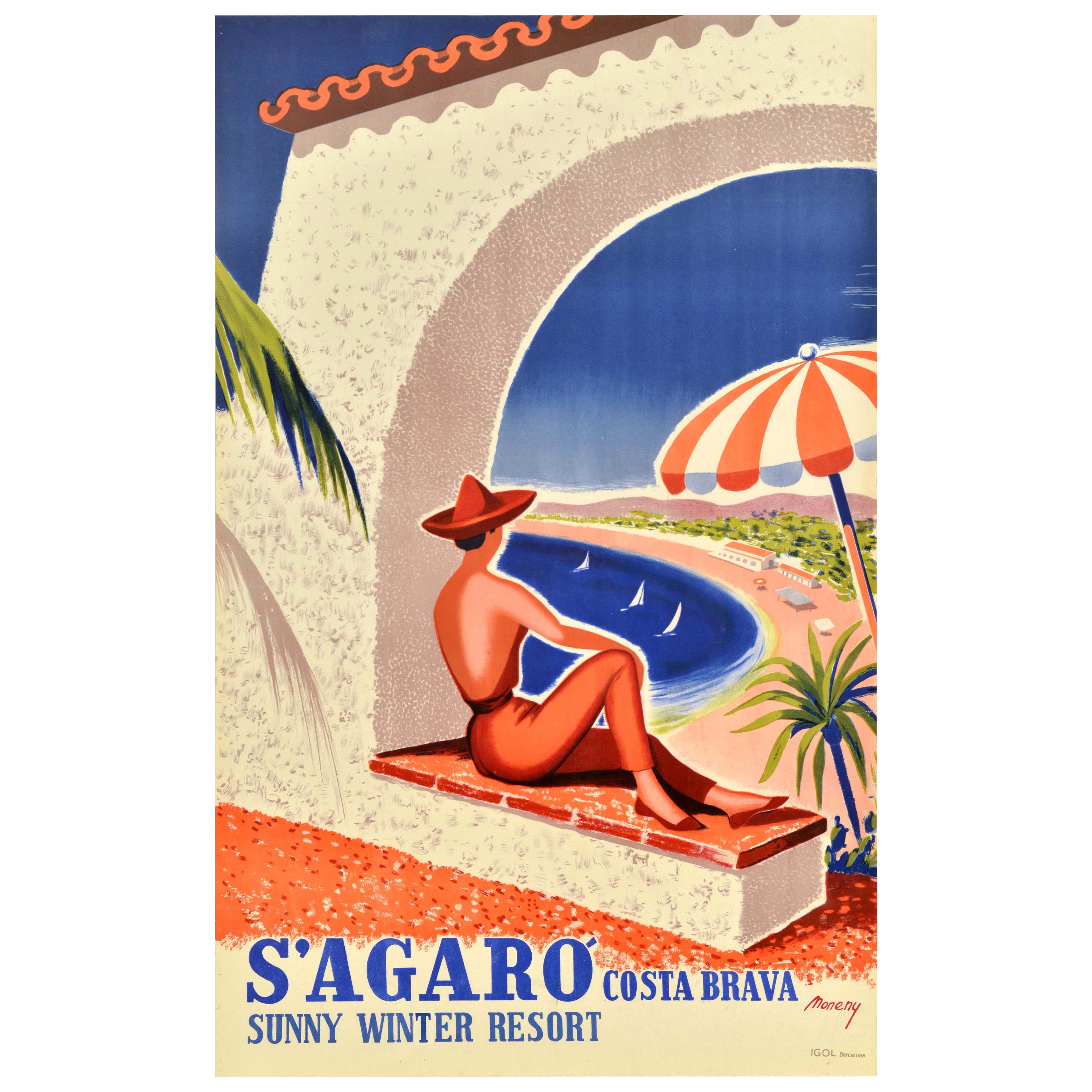 Original Vintage Travel Poster S'Agaro Costa Brava Sunny Winter Resort Spain