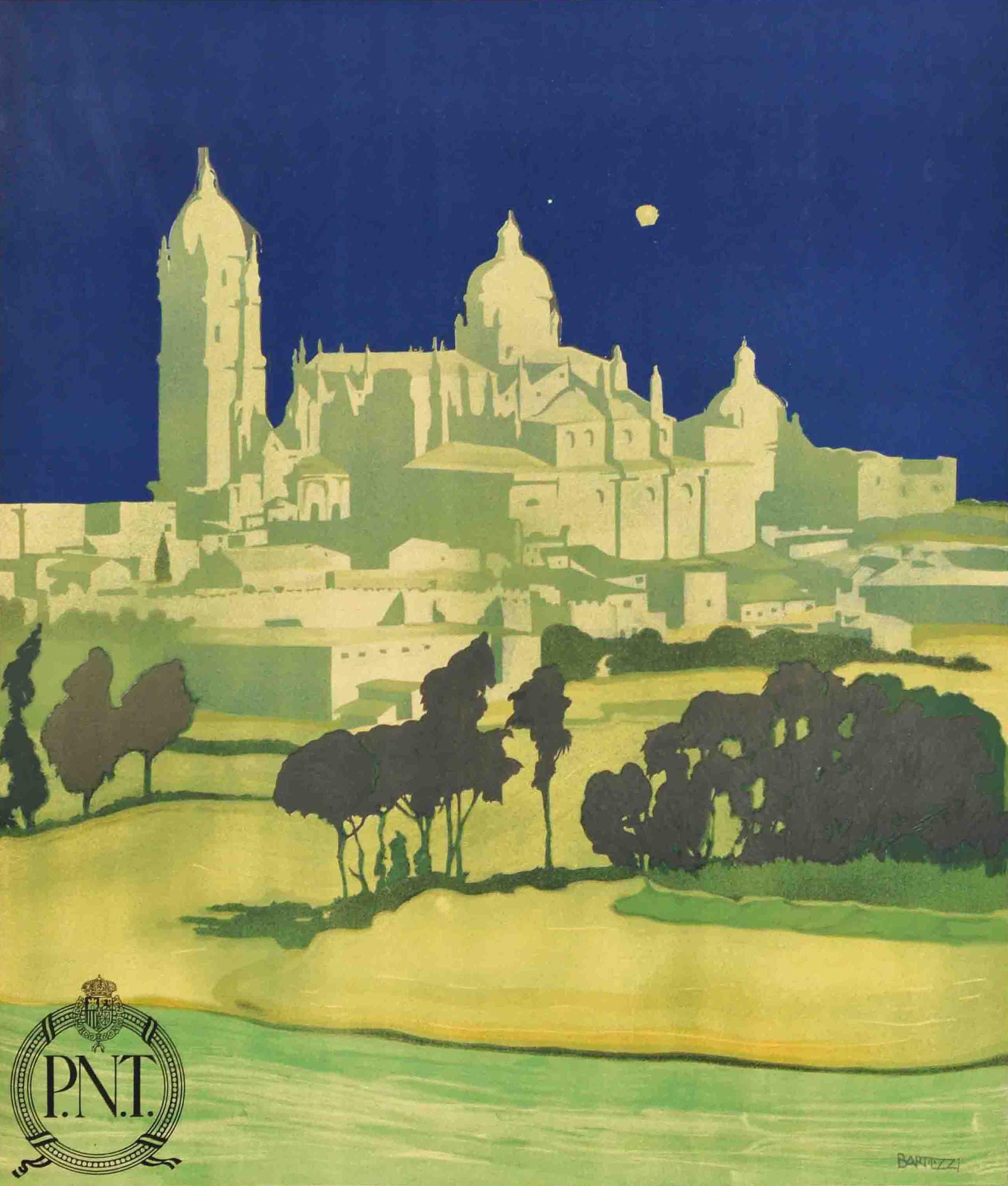 Original vintage travel poster issued by the Spanish national tourist board Patronato Nacional del Turismo PNT for Salamanca the Glorious City of the Renaissance / Salamanca la Gloriosa Ciudad del Renacimiento featuring a stunning view of the