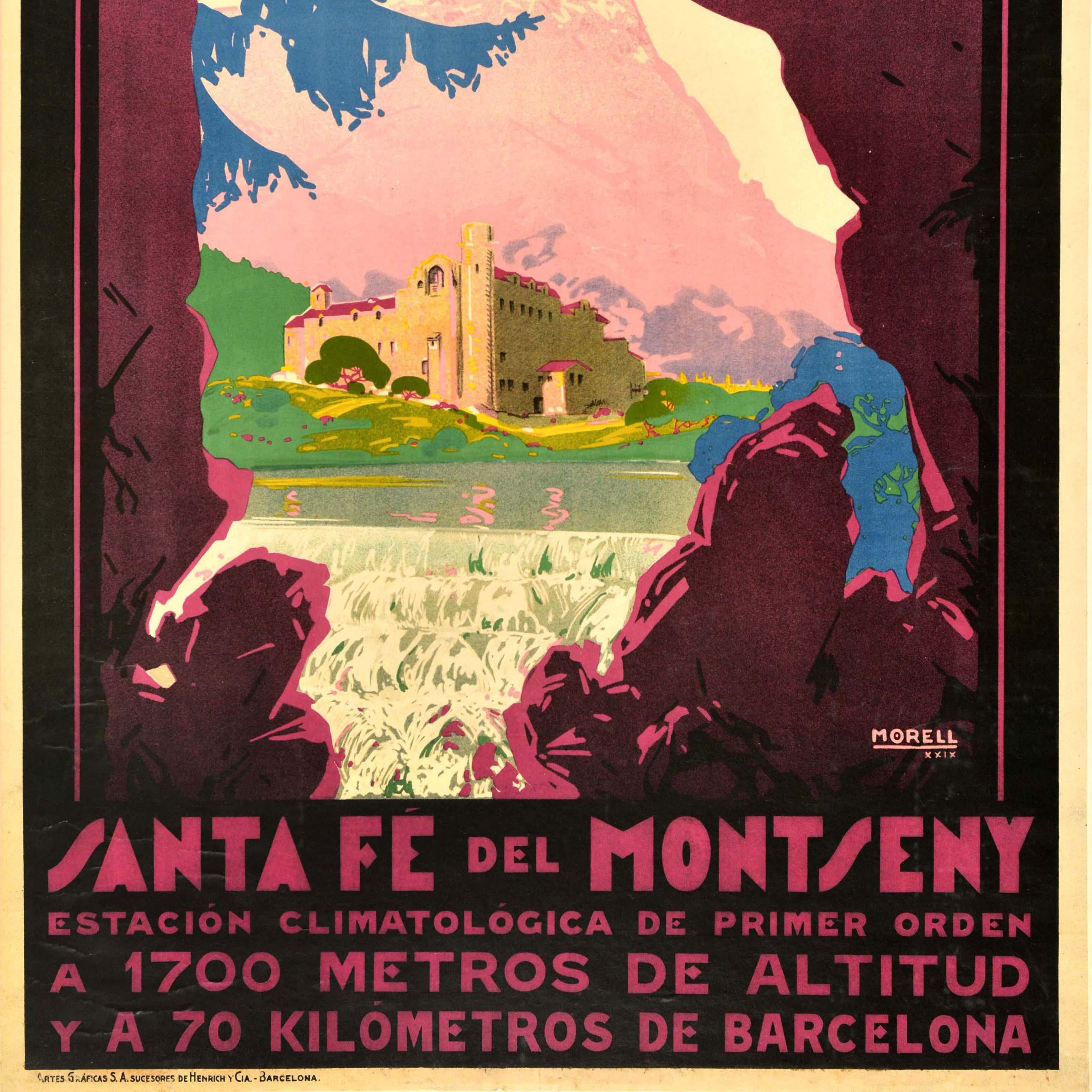 Poster di viaggio originale d'epoca Santa Fe Del Montseny Spagna Josep Morell Espana In condizioni buone in vendita a London, GB