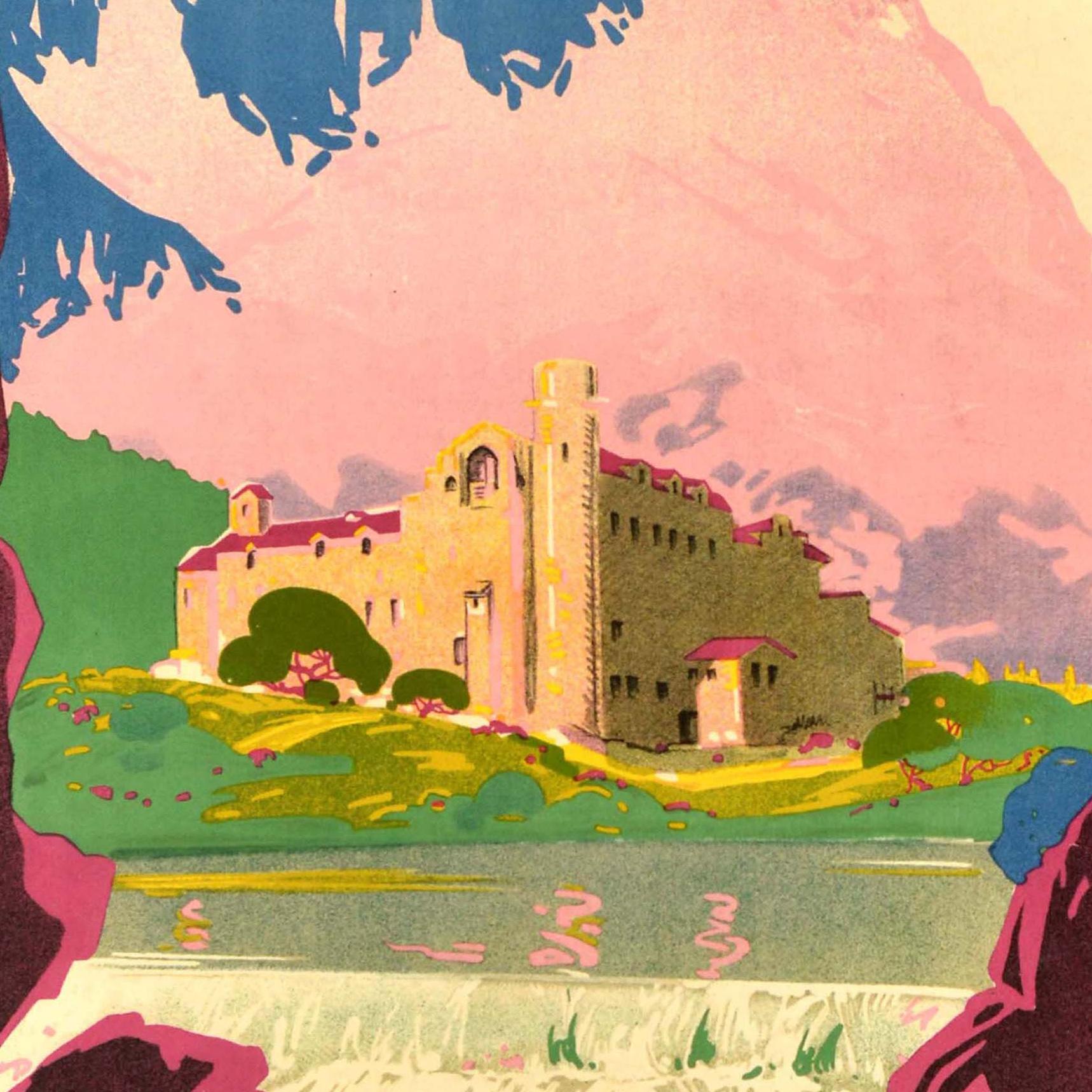 Inizio XX secolo Poster di viaggio originale d'epoca Santa Fe Del Montseny Spagna Josep Morell Espana in vendita