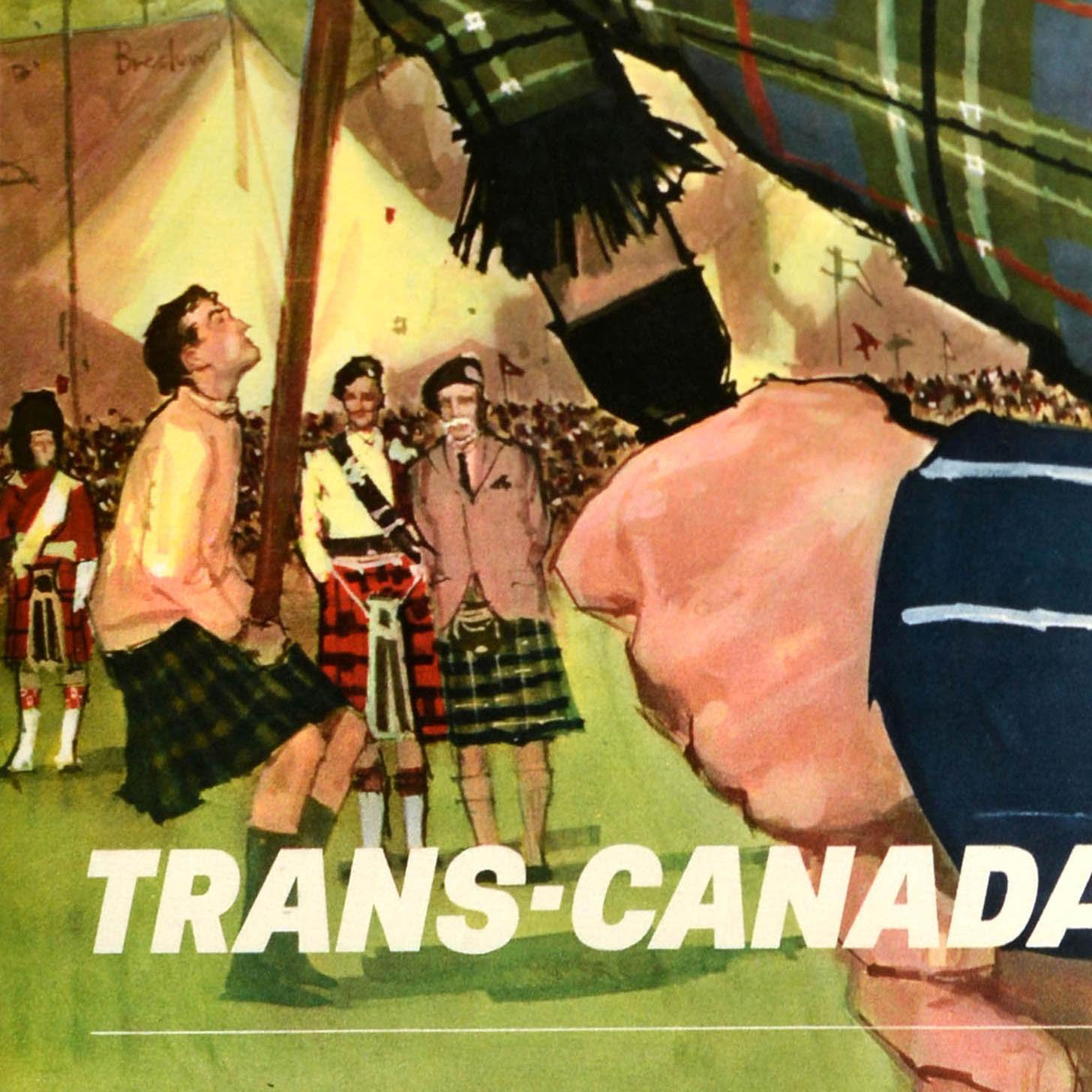 Original Vintage Travel Poster Schottland Trans Canada Airlines TCA Dudelsack (Mitte des 20. Jahrhunderts) im Angebot