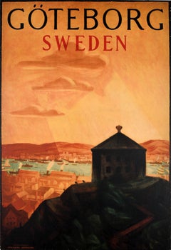 Original Vintage Travel Poster Seaport City Goteborg Sweden Gothenburg Sverige