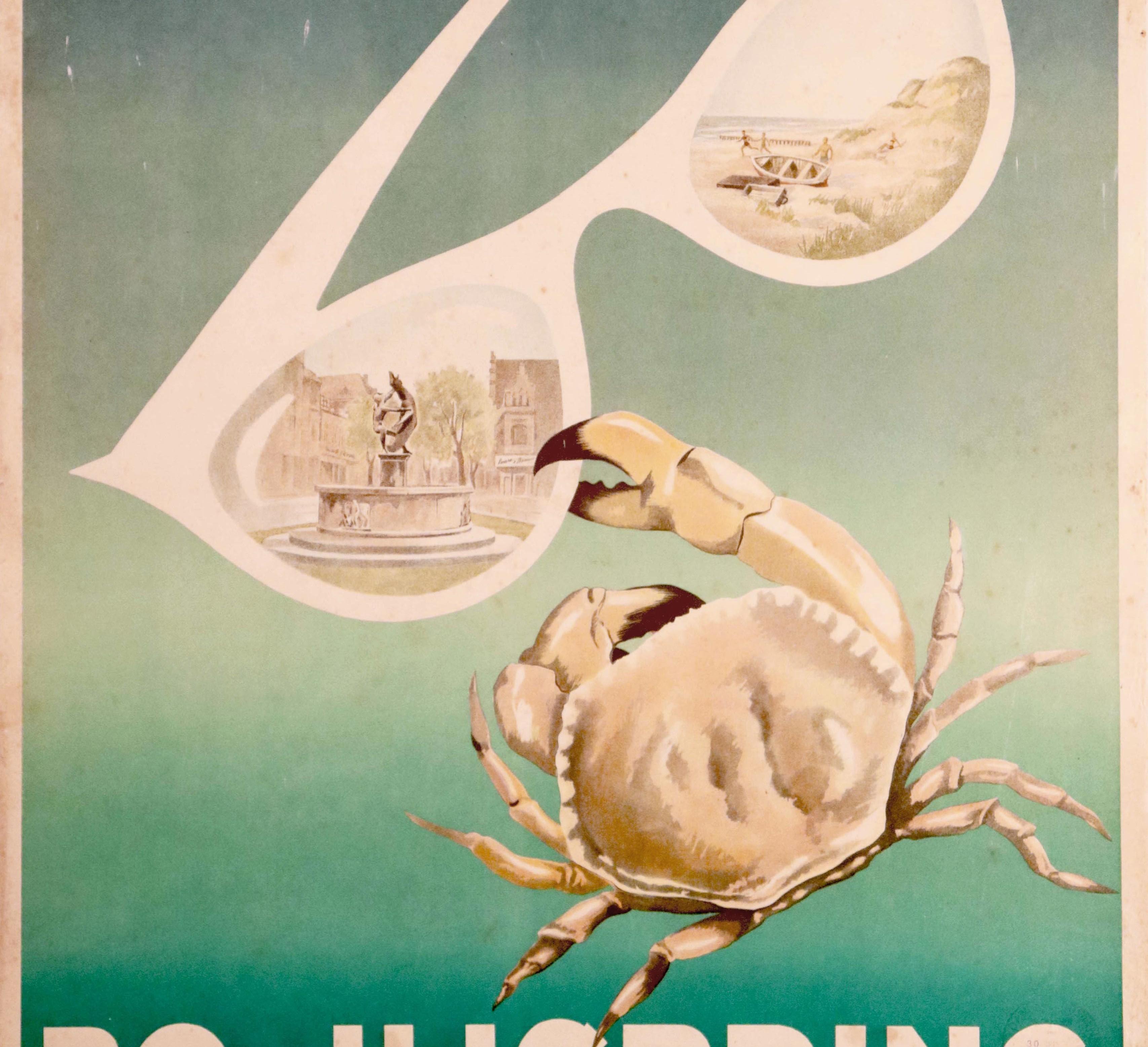 Original Vintage Travel Poster Seaside Vacation Ferie Ved Havet Bo I Hjorring In Fair Condition In London, GB