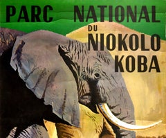 Original Vintage Travel Poster Senegal Parc National Du Niokolo Koba Elephant