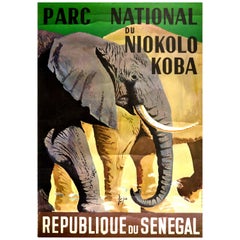 Original Vintage Travel Poster Senegal Parc National Du Niokolo Koba Elephant