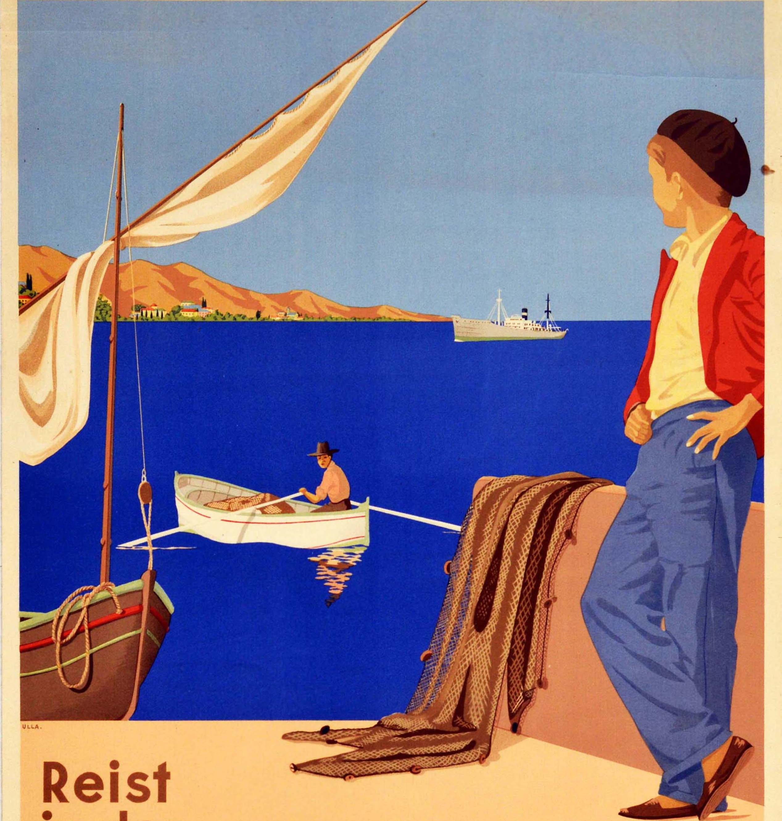 Original Vintage-Reiseplakat Sloman Line, Mittelmeerkarte, Spanien, Italien, Afrika im Zustand „Gut“ im Angebot in London, GB