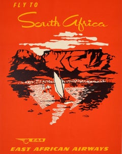 Poster di viaggio originale d'epoca Sud Africa Cape Townes East African Airways