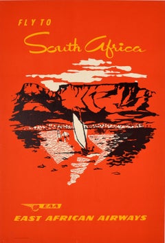 Poster di viaggio originale d'epoca Sud Africa Cape Townes East African Airways