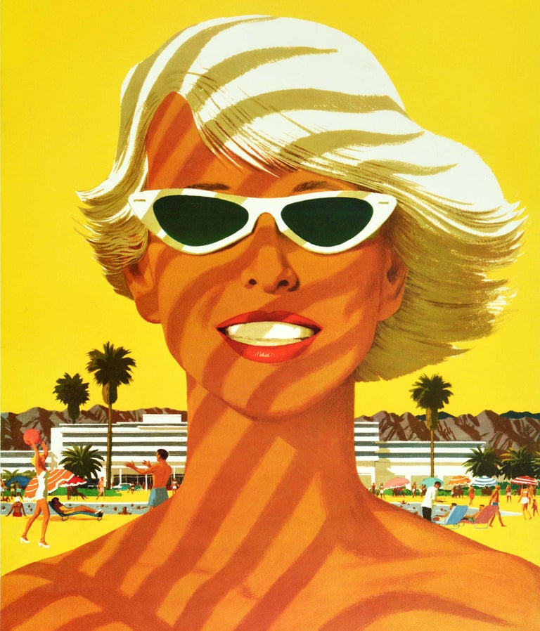 Original Vintage Travel Poster Southern California United Air Lines Mid-Century In Good Condition For Sale In London, GB