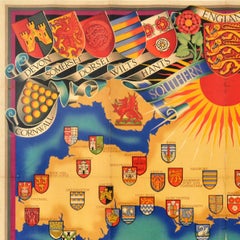 Original Vintage Travel Poster Southern Railway Heraldic Map Shep Coats Of Arms