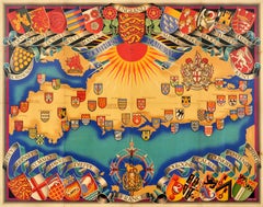 Original Vintage Travel Poster Southern Railway Heraldic Map Shep Coats Of Arms
