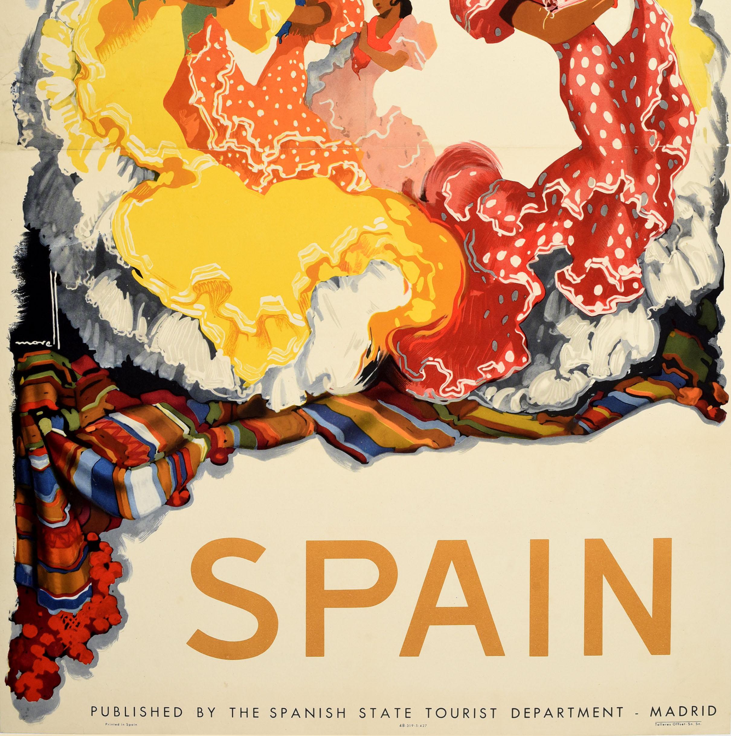Original Vintage Travel Poster Spain Flamenco Dancers Jose Morell Art Design In Good Condition In London, GB