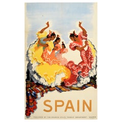 Original Used Travel Poster Spain Flamenco Dancers Jose Morell Art Design