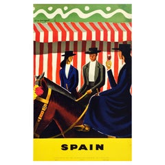 Original Vintage Travel Poster Spain Guy Georget Horse Riders Wine Tourism Art