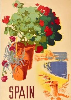 Original Vintage Travel Poster Spanien Mittelmeerküste Josep Morell Espagne