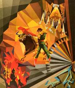 Original Vintage Travel Poster Spanish Festivals Iberia Airlines Bullfight Vega