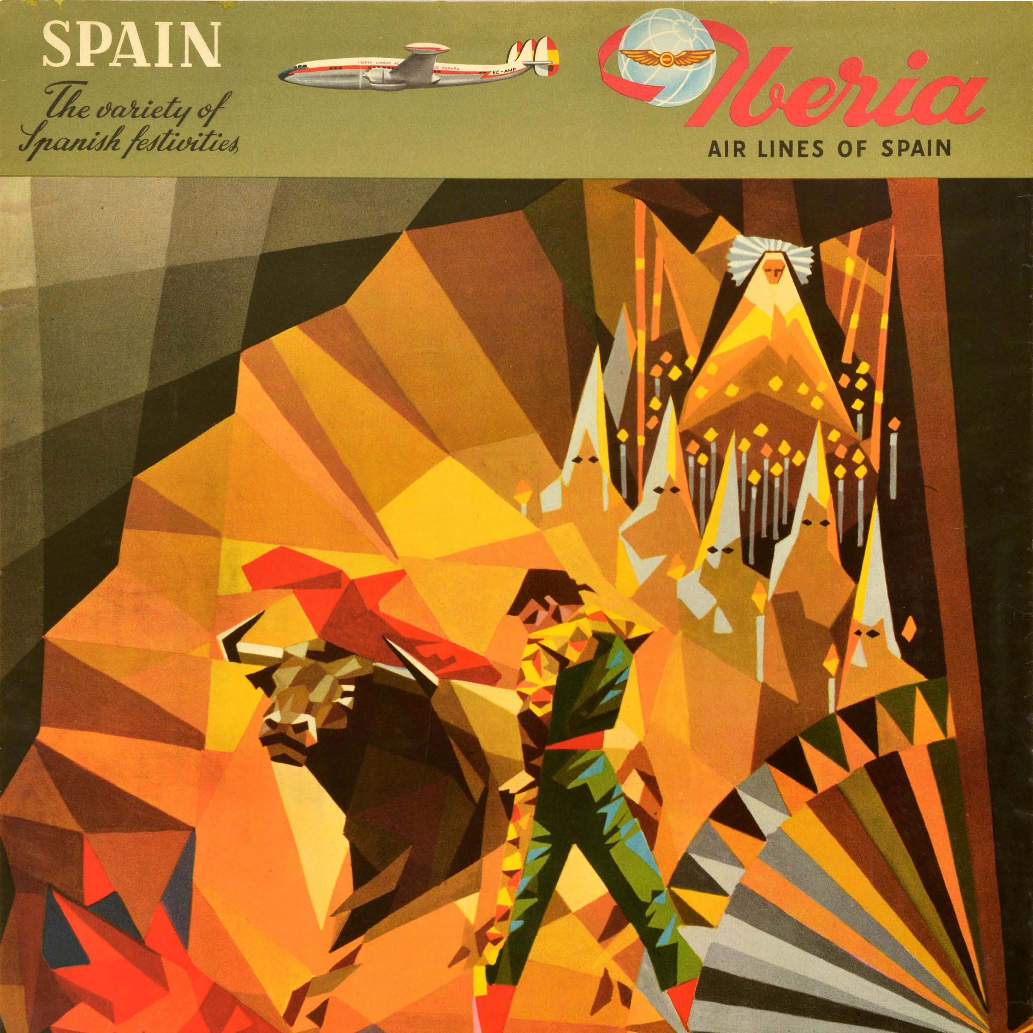 Original Vintage Travel Poster Spanische Feste Iberia Airlines Stierkampf Vega im Zustand „Relativ gut“ im Angebot in London, GB