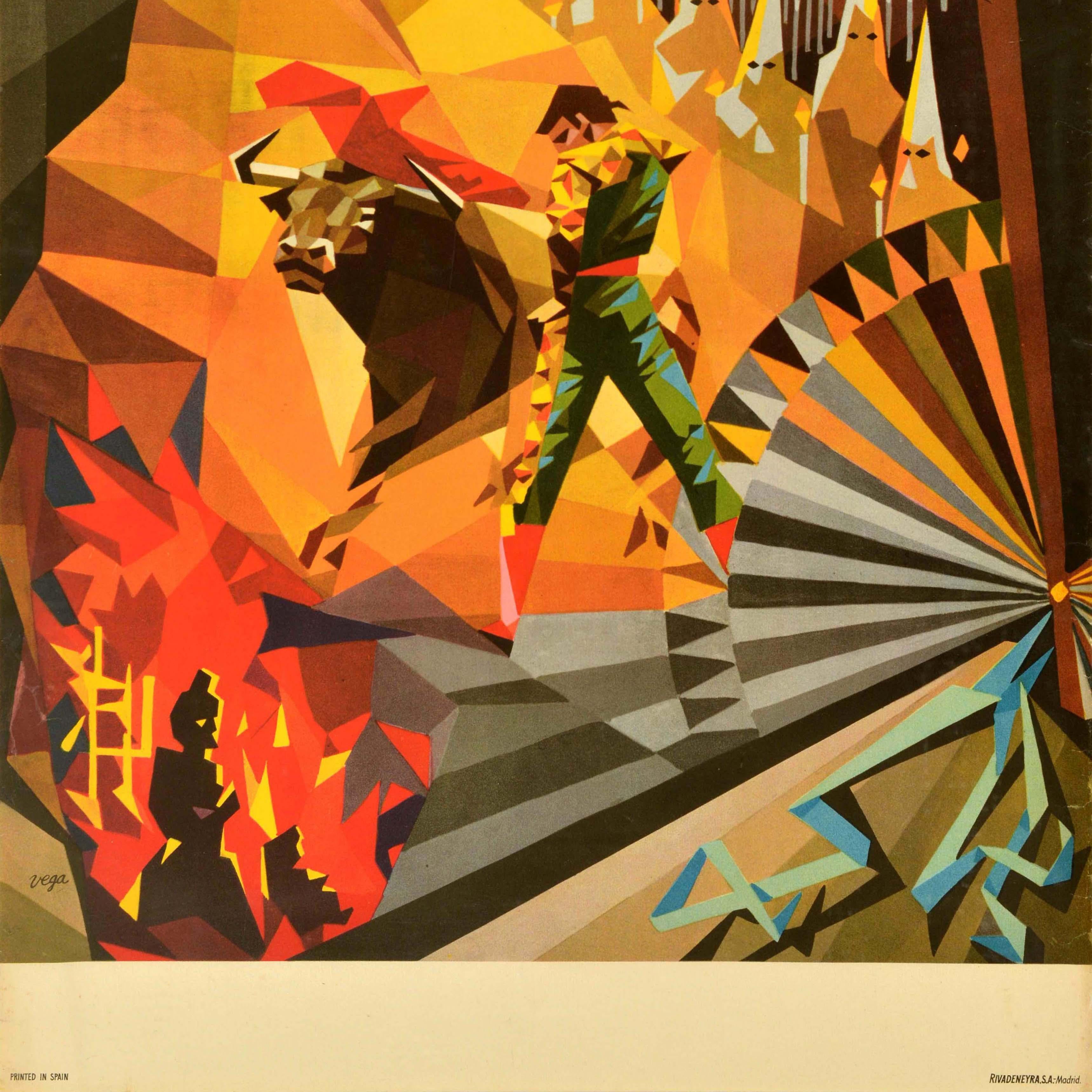 Original Vintage Travel Poster Spanische Feste Iberia Airlines Stierkampf Vega (Mitte des 20. Jahrhunderts) im Angebot