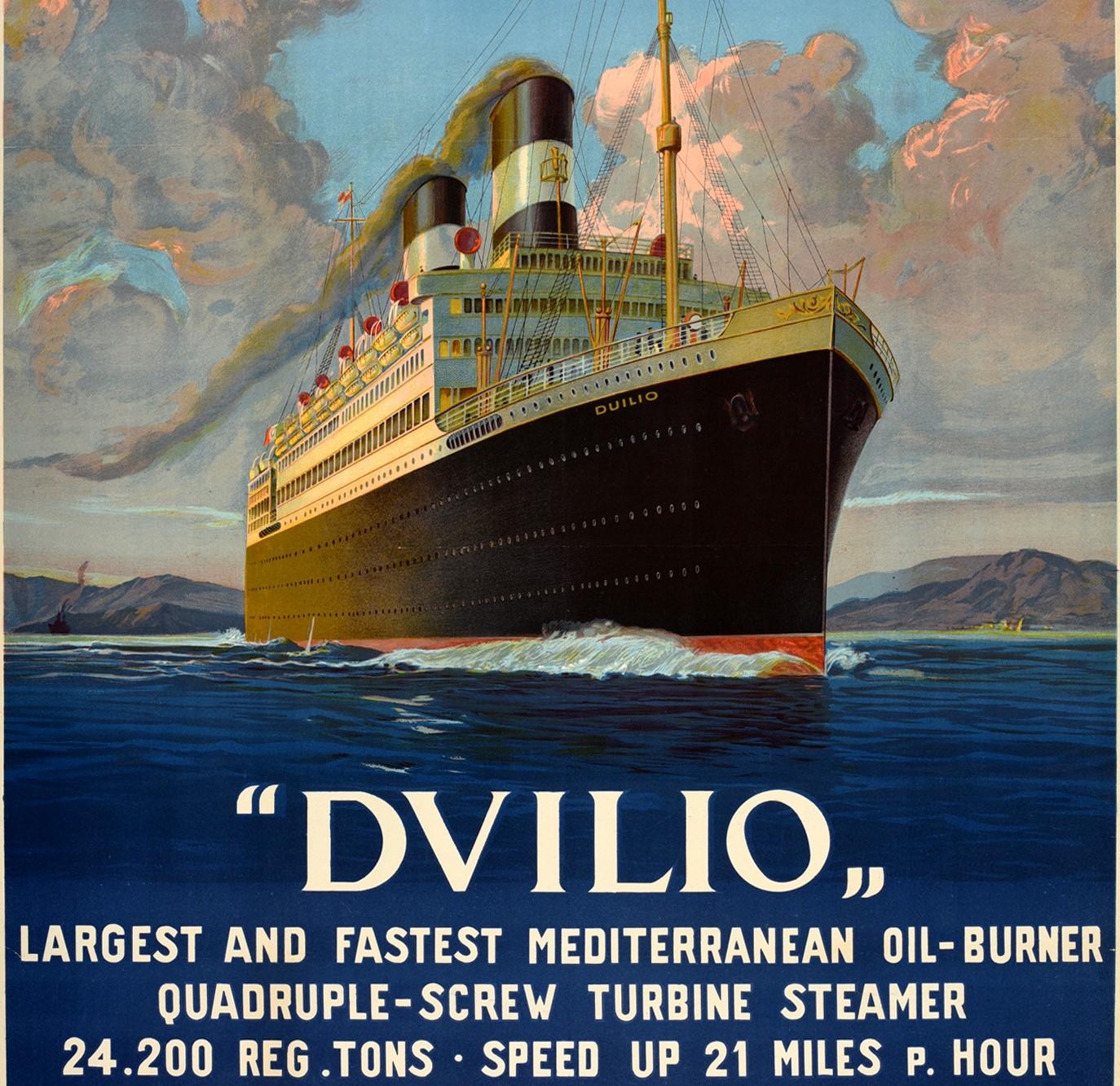 Original Vintage Travel Poster SS Duilio Transatlantic Ocean Liner Mediterranean In Good Condition In London, GB