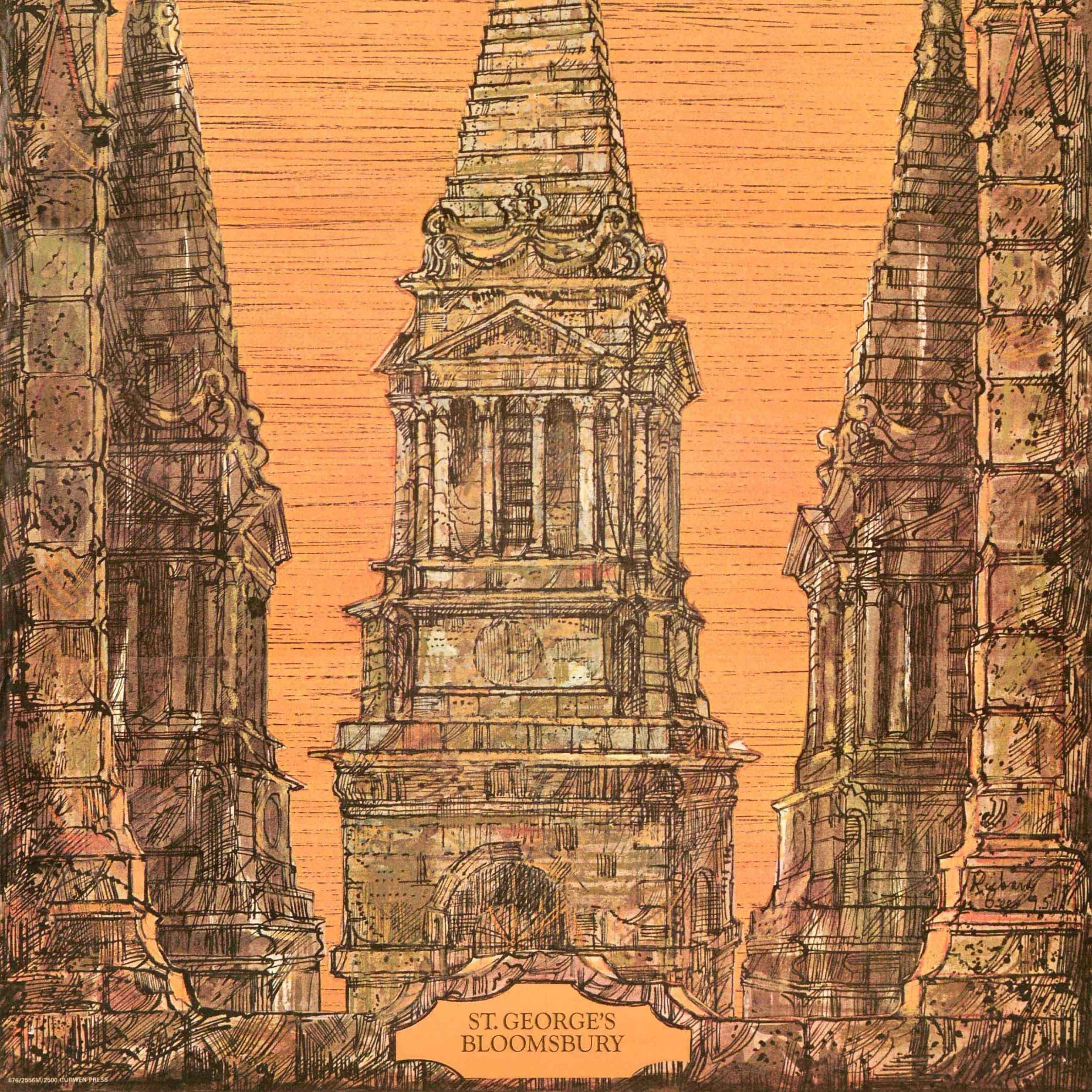 Britannico Poster di viaggio originale d'epoca St George's Bloomsbury Hawksmoor London Transport in vendita