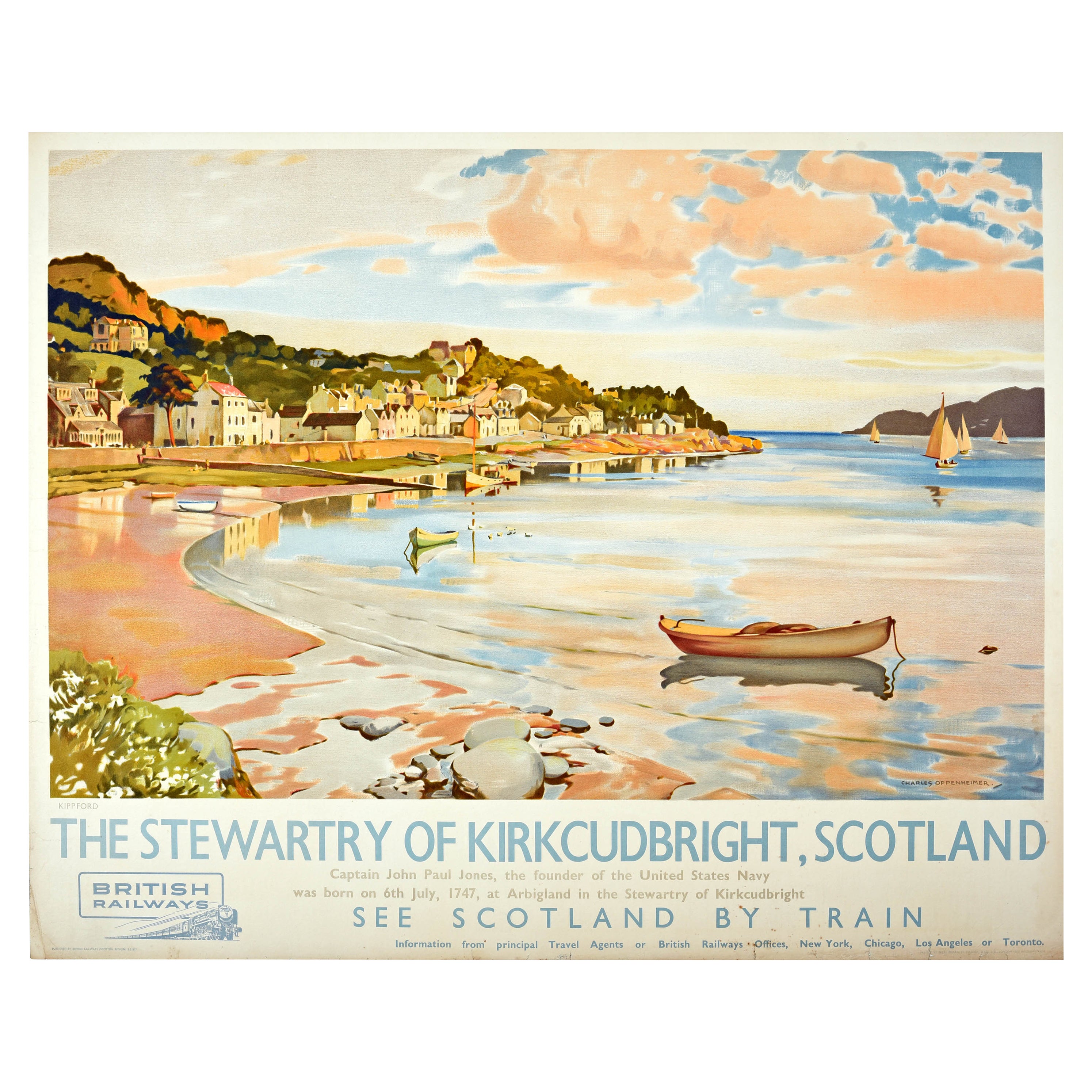 Poster di viaggio originale d'epoca Stewartry Of Kirkcudbright Scotland Railways Art