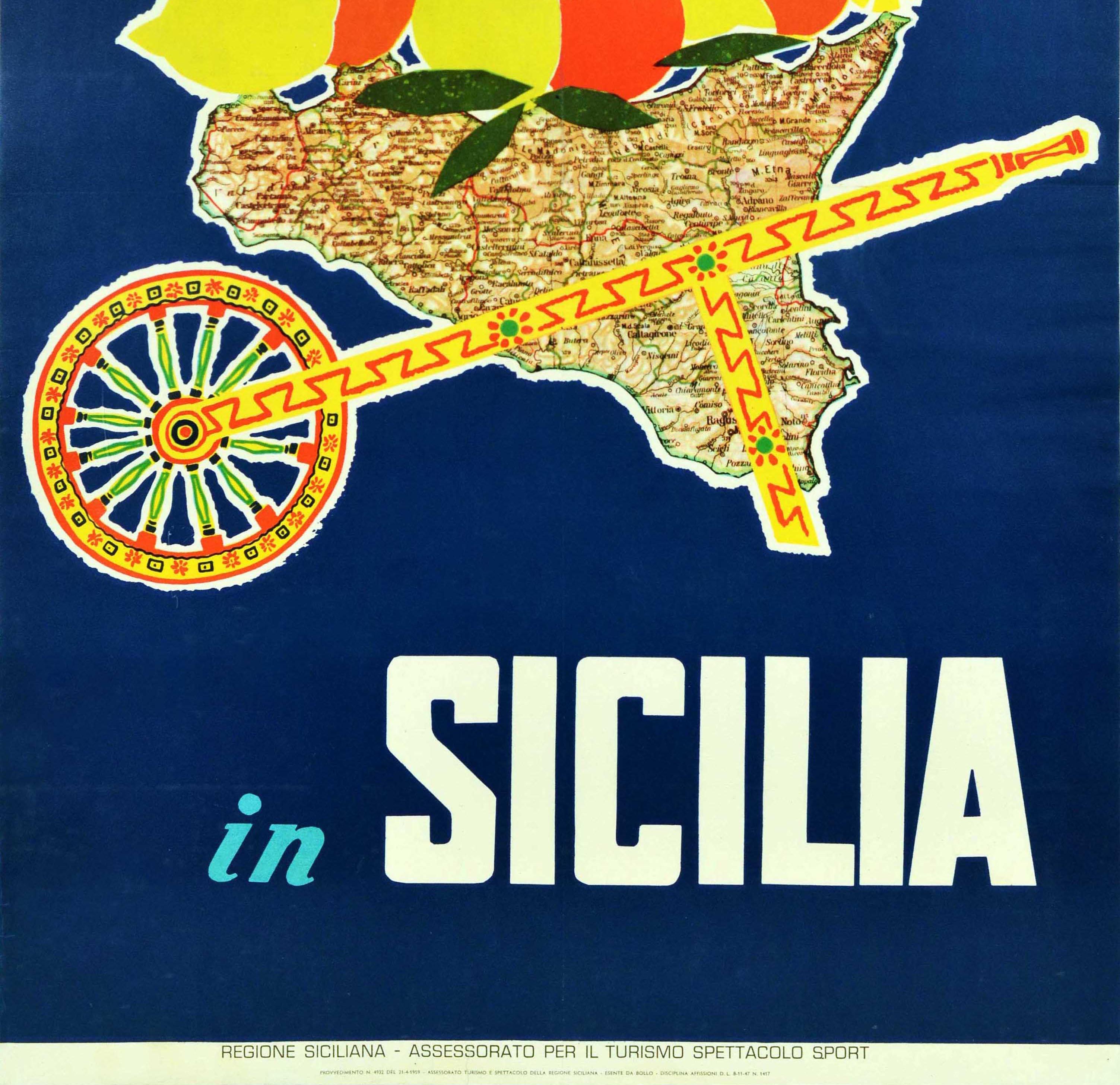 Italian Original Vintage Travel Poster Summer In Sicily Mediterranean Sicilia Italy Art