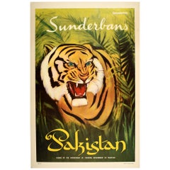 Original Vintage Travel Poster Sunderbans Pakistan Bay Of Bengal Tiger Forest