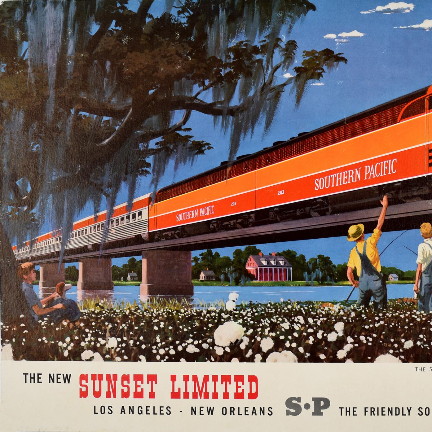 American Original Vintage Travel Poster Sunset Limited Railroad Southern Pacific Railway For Sale