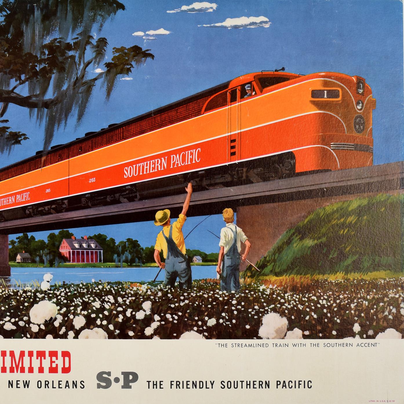 Original Vintage Travel Poster Sunset Limited Railroad Southern Pacific Railway In Good Condition For Sale In London, GB